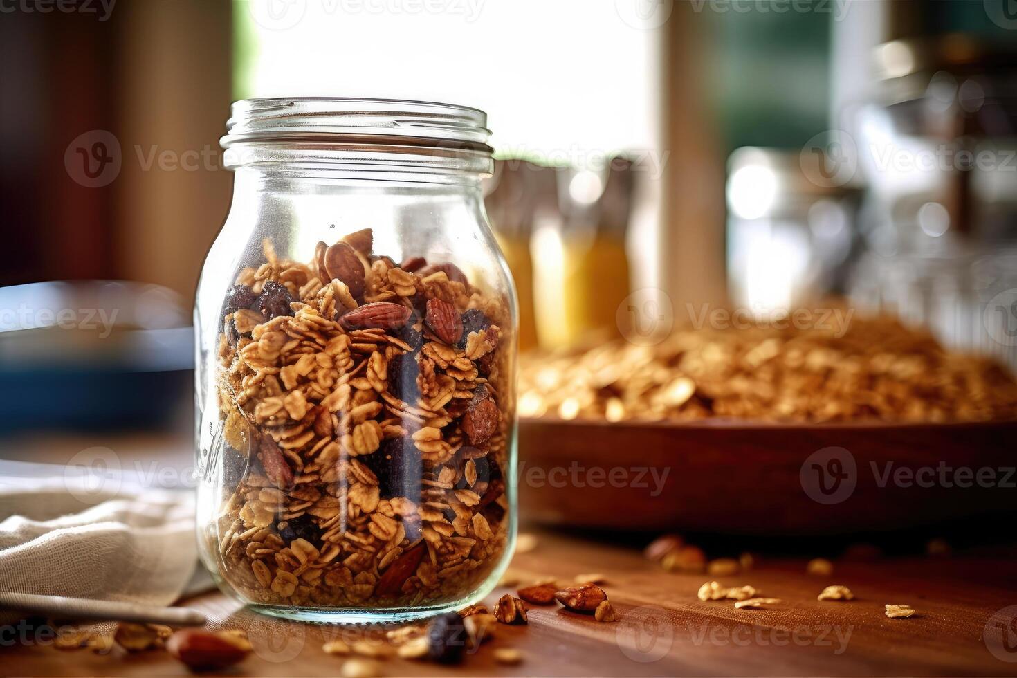 granola dans le cuisine table nourriture la photographie ai généré photo