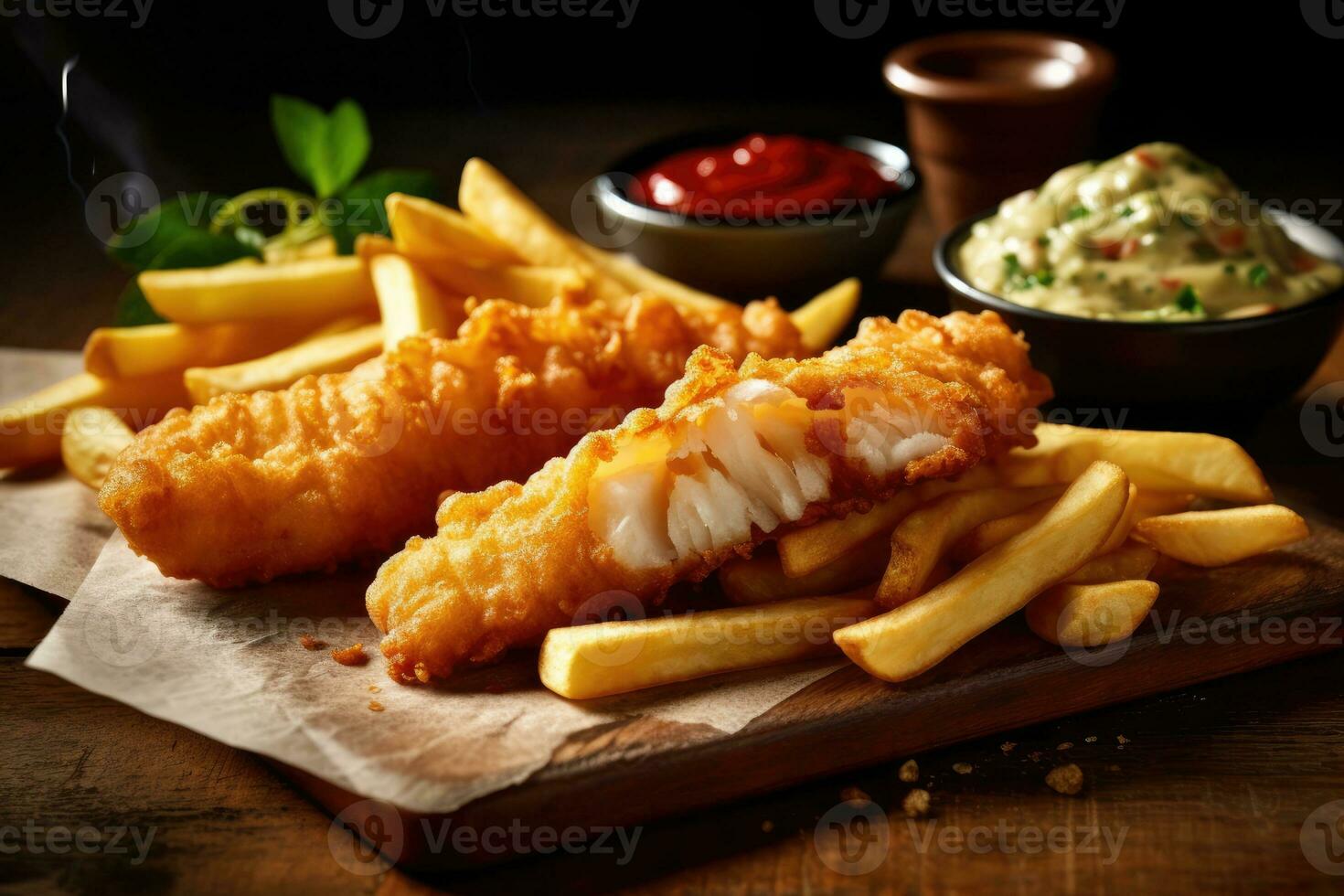 Stock photo de poisson et frites nourriture la photographie ai généré
