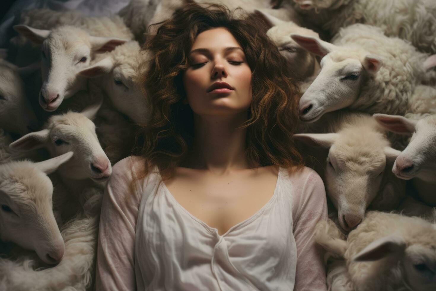 femme essaie à sommeil et compte mouton dans le lit photo