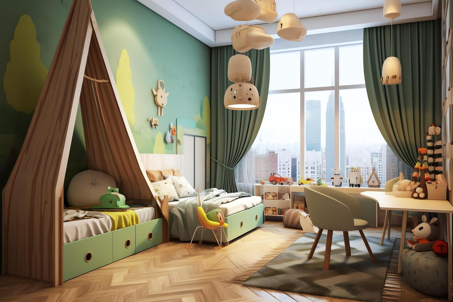 moderne enfant chambre intérieur conception dans maison avec décoration les  enfants. coloré les enfants chambre concept par ai généré 26603805 Photo de  stock chez Vecteezy