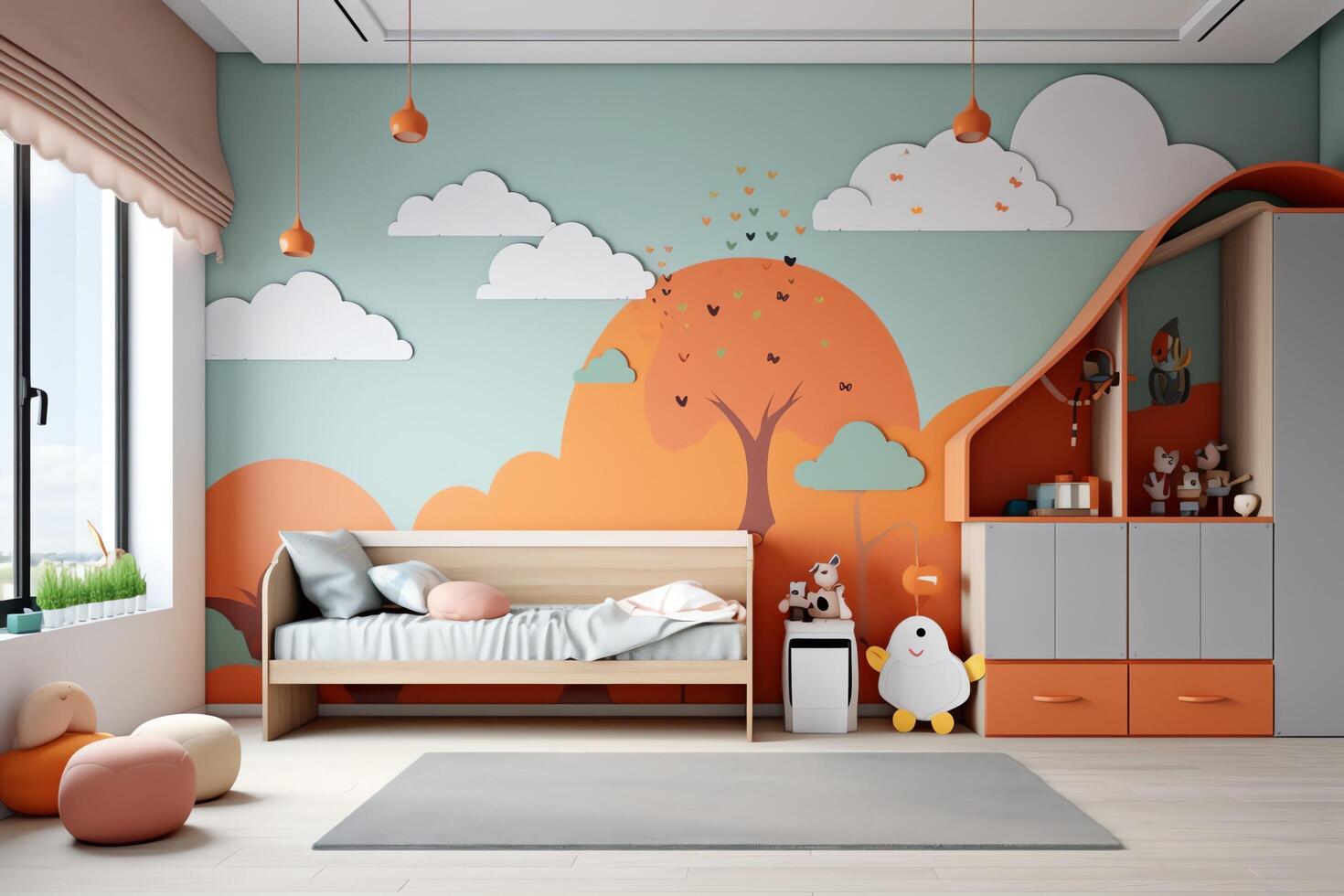 Design D'intérieur De Chambre D'enfant Moderne Dans La Maison Avec Des  Enfants De Décoration Chambre D'enfants Colorée