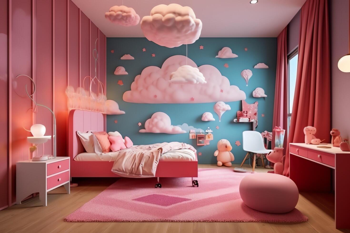 moderne enfant chambre intérieur conception dans maison avec décoration les enfants. coloré les enfants chambre concept par ai généré photo