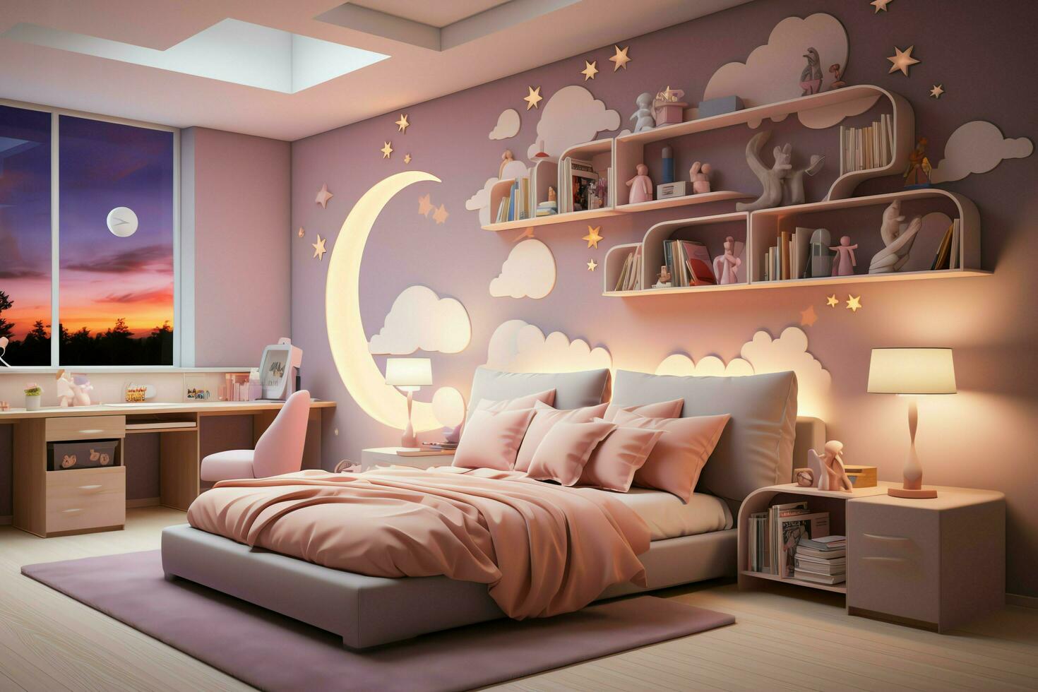 moderne enfant chambre intérieur conception dans maison avec décoration les enfants. coloré les enfants chambre concept par ai généré photo