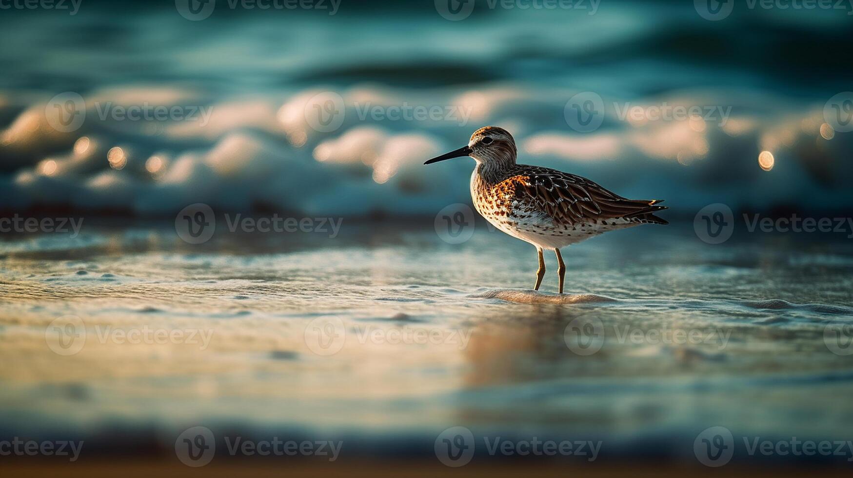 petit vert oiseau de rivage dans le des eaux ai généré image photo