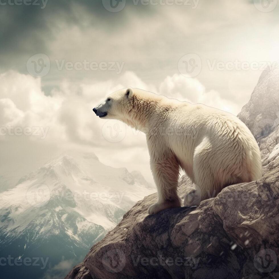 réaliste photographier de une polaire ours sur une Montagne Haut la photographie ai généré image photo