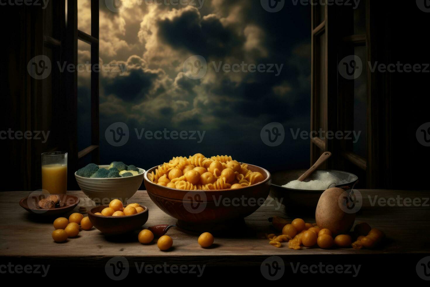 une variété de nouilles et boules sur une à manger table photo