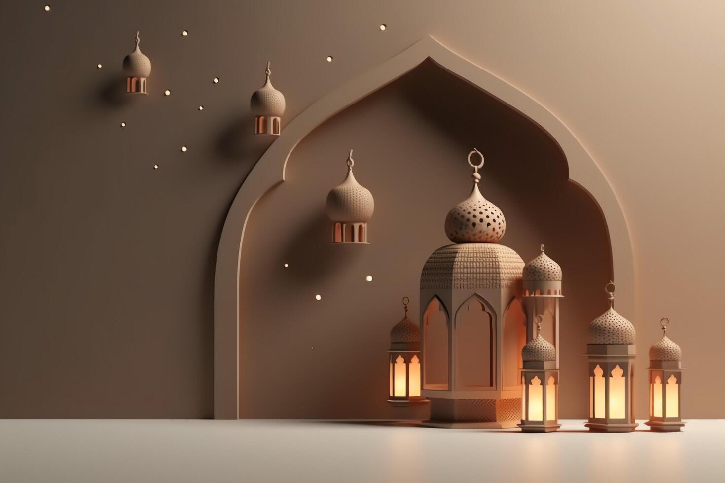 eid mubarak et Ramadan kareem salutations avec islamique lanterne et mosquée. eid Al fitr Contexte. eid Al fitr Contexte de fenêtre concept par ai généré photo