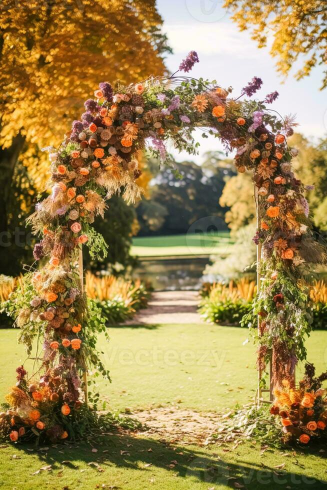 floral décoration, mariage décor et l'automne vacances fête, automnal fleurs et un événement décorations dans le Anglais campagne jardin, pays style photo