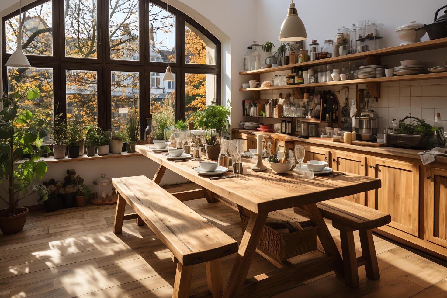 moderne cuisine intérieur conception dans appartement ou maison avec meubles. luxe cuisine Accueil scandinave concept par ai généré photo