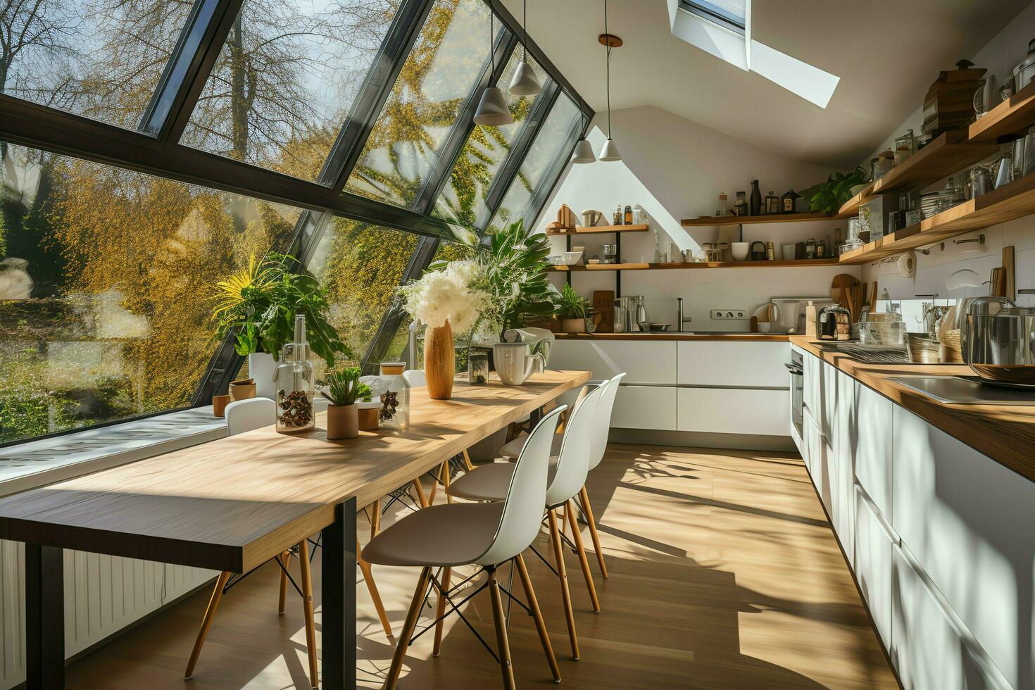 moderne cuisine intérieur conception dans appartement ou maison avec meubles. luxe cuisine Accueil scandinave concept par ai généré photo