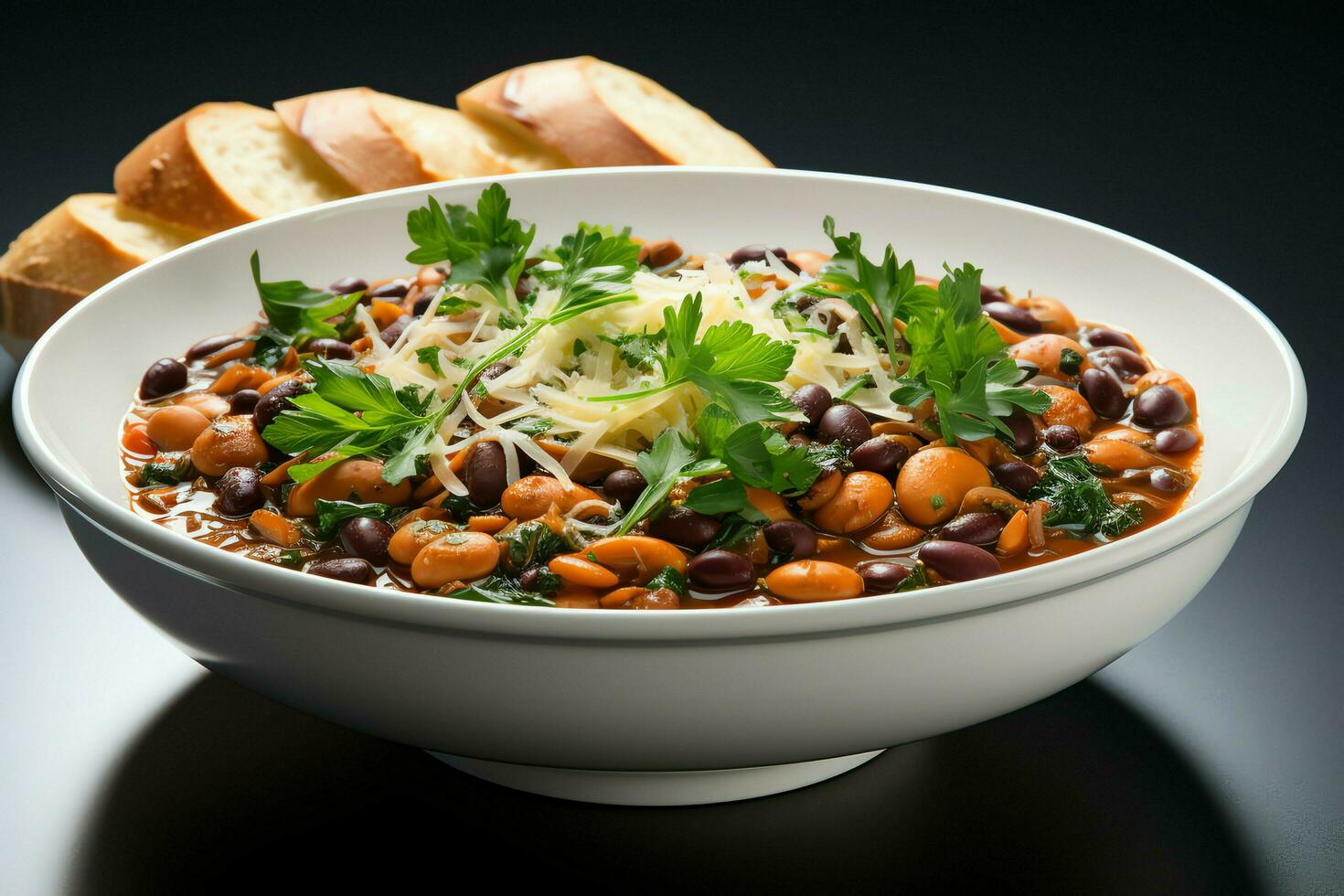 une délicieux soupe de légumes avec pâtes soupe nourriture dans une bol. italien nourriture et en bonne santé protéine soupe repas concept par ai généré photo