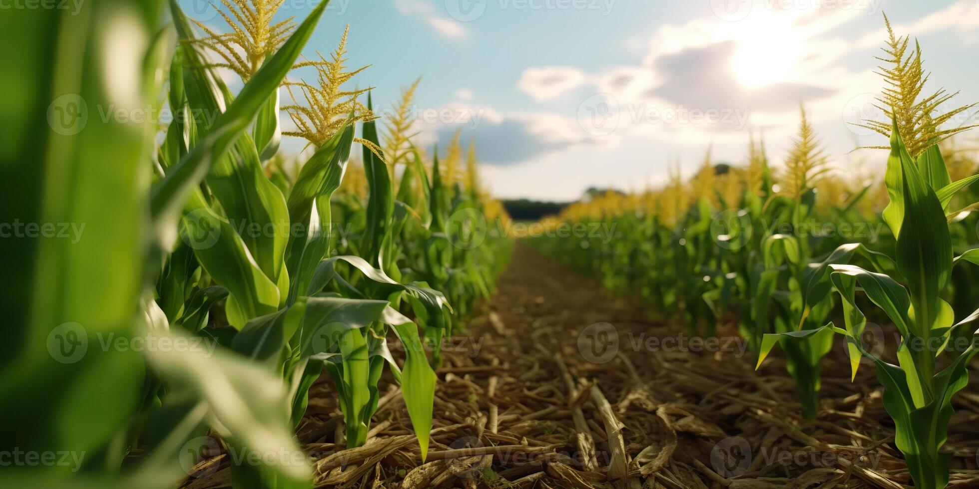 ai généré. ai génératif. vert ferme récolte blé champ. Extérieur la nature sauvage plante croissance. graphique art photo