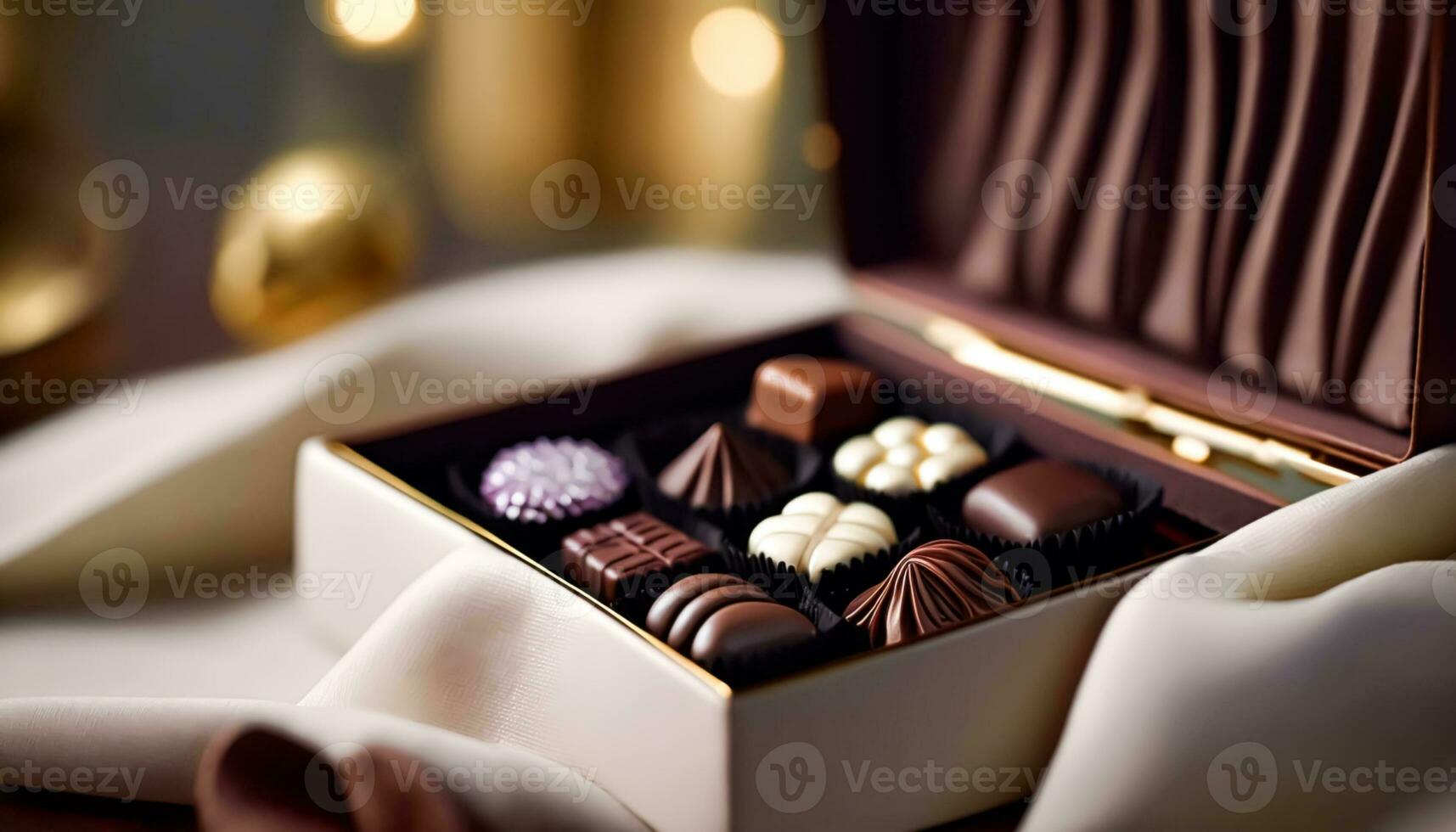 des chocolats et Chocolat pralines dans une cadeau boîte comme une luxe vacances cadeau, génératif ai photo