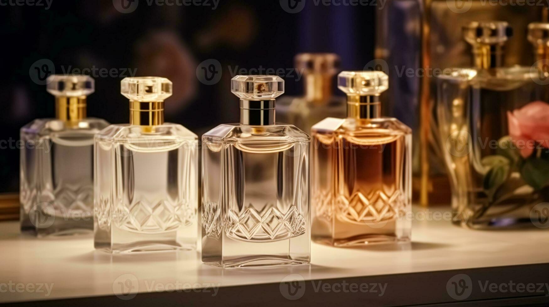 luxe fragrance bouteilles à parfum parfum à présentation événement, sur mesure parfumerie et beauté produit vente, génératif ai photo