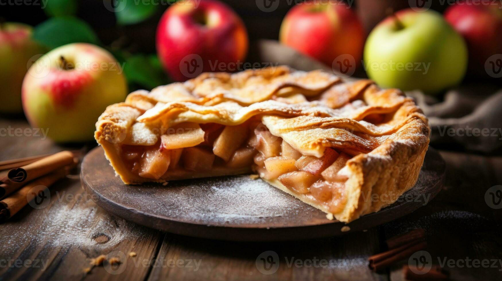 Pomme tarte dans rustique Contexte photo