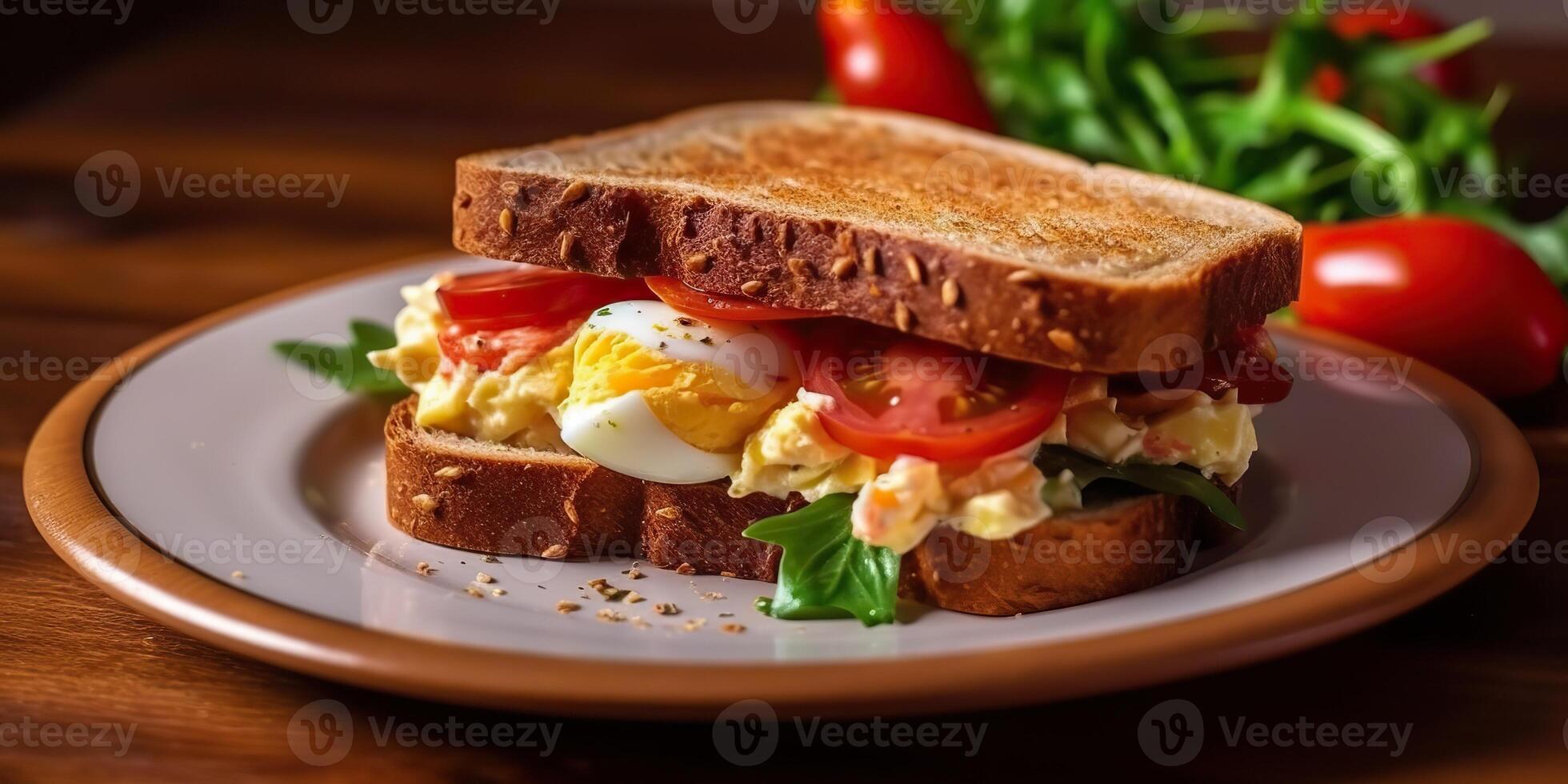 ai généré. ai génératif. vite nourriture menu nourriture repas petit déjeuner pain sandwich. des légumes et œuf. graphique art photo