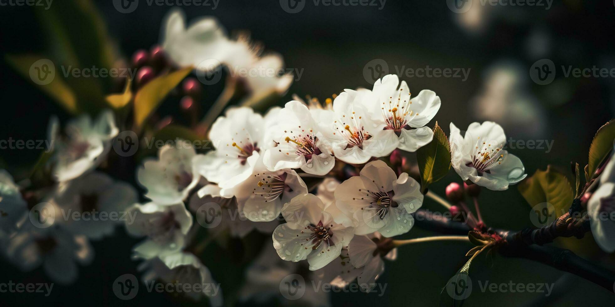 ai généré. ai génératif. Cerise fleur épanouissement fleur arbre plante. décoratif romantique botanique ambiance. graphique art photo
