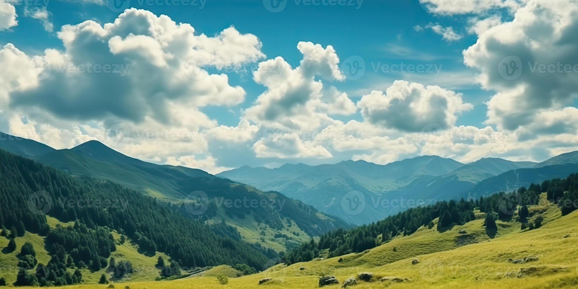 ai généré. ai génératif. aventure Extérieur sauvage vacances voyage paysage magnifique Contexte. montagnes vallée. graphique art photo