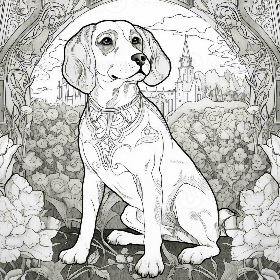 art nouveau chien coloration pages photo