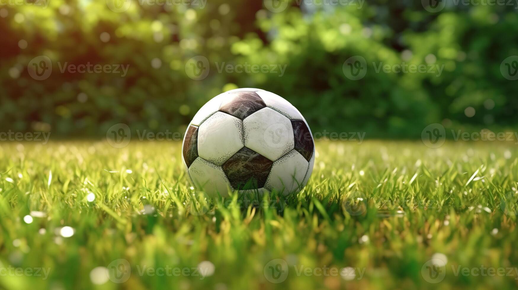 football Balle dans une herbe. génératif ai photo