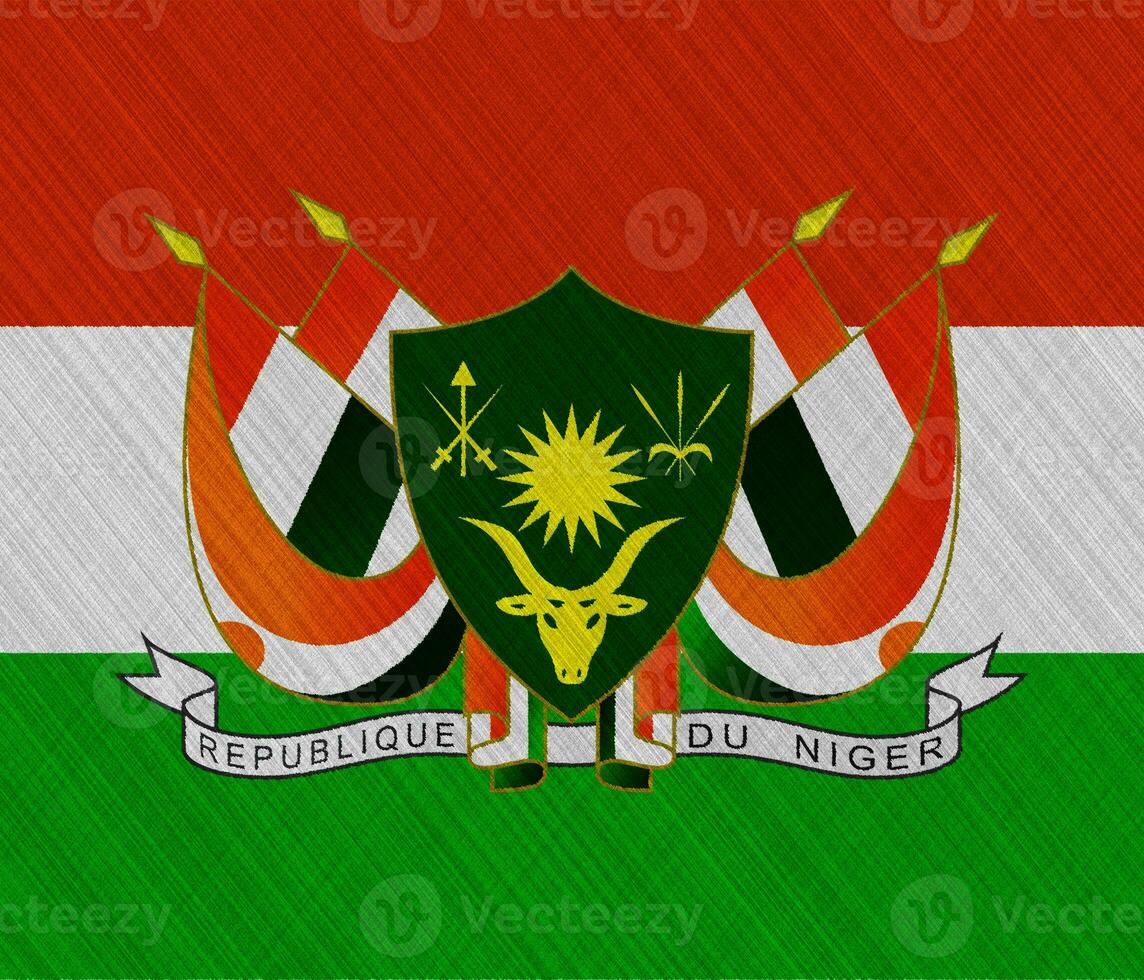drapeau et manteau de bras de république de Niger sur une texturé Contexte. concept collage. photo