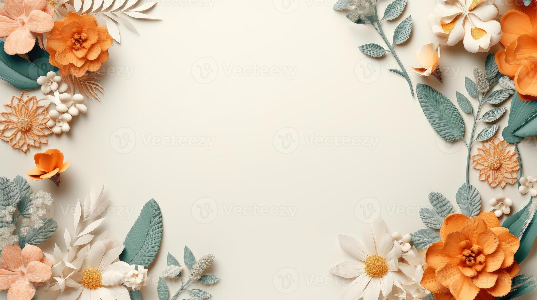 floral frontière Cadre carte modèle. multicolore fleurs, feuilles, pour bannière, mariage carte. printemps composition avec copie-espace, génératif ai illustration photo