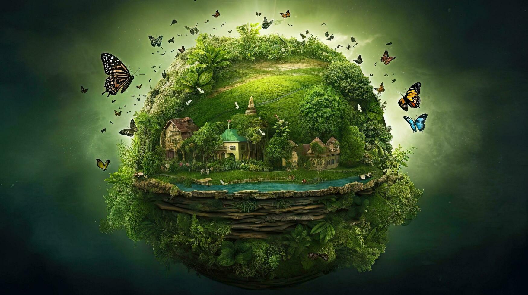 illustration image, la nature et durabilité, respectueux de la nature vivant et conservation, concept art de Terre et animal la vie dans différent environnements, génératif ai illustration photo