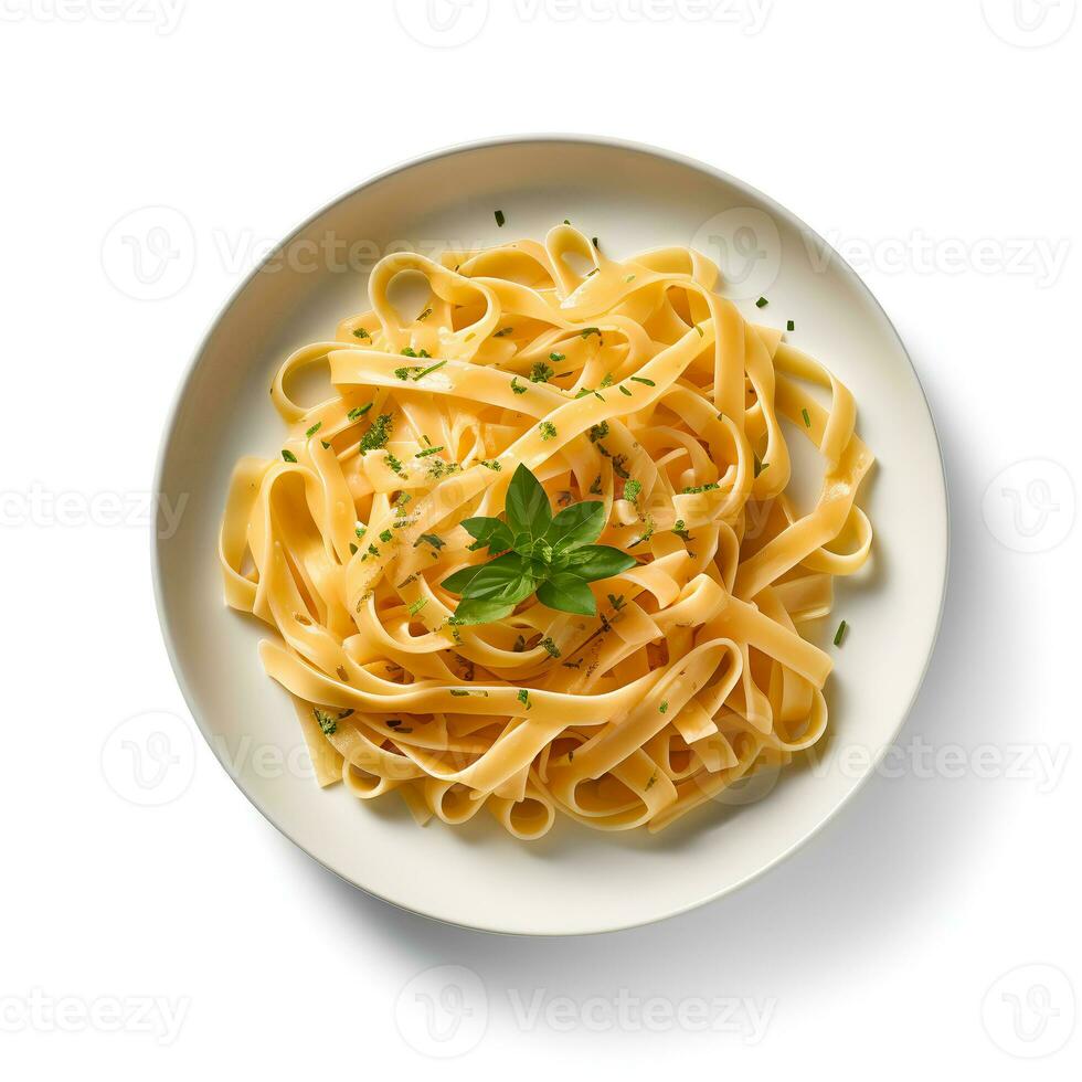 photo de Fettuccine sur assiette isolé sur blanc Contexte. établi par génératif ai