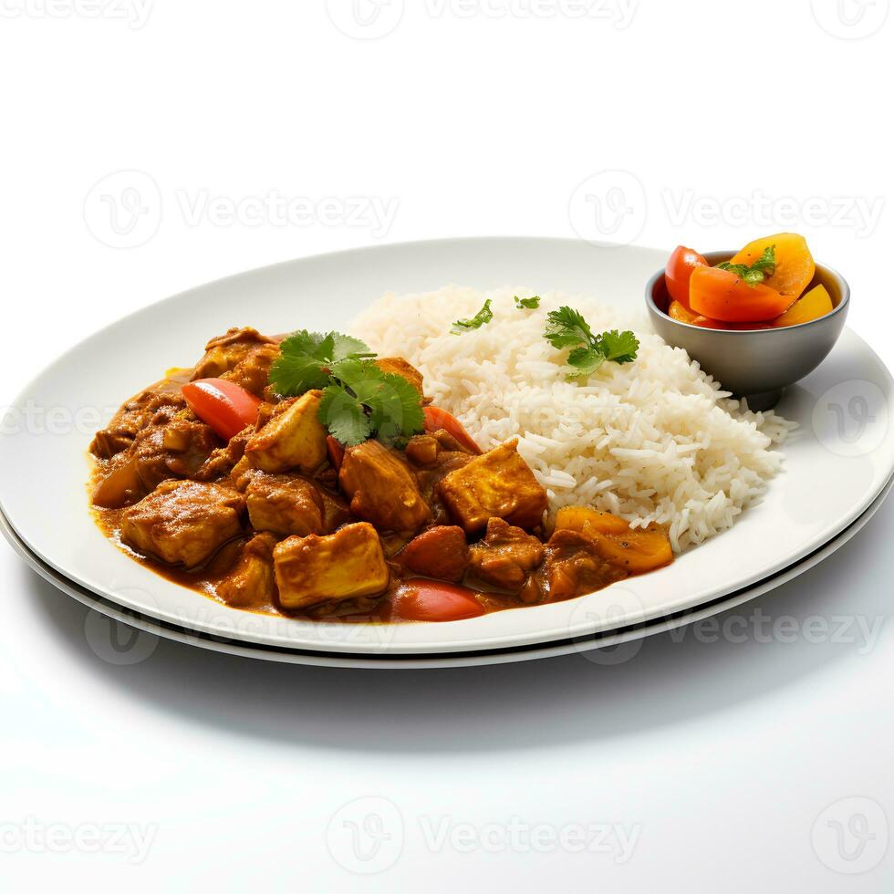 photo de curry sur assiette isolé sur blanc Contexte. établi par génératif ai