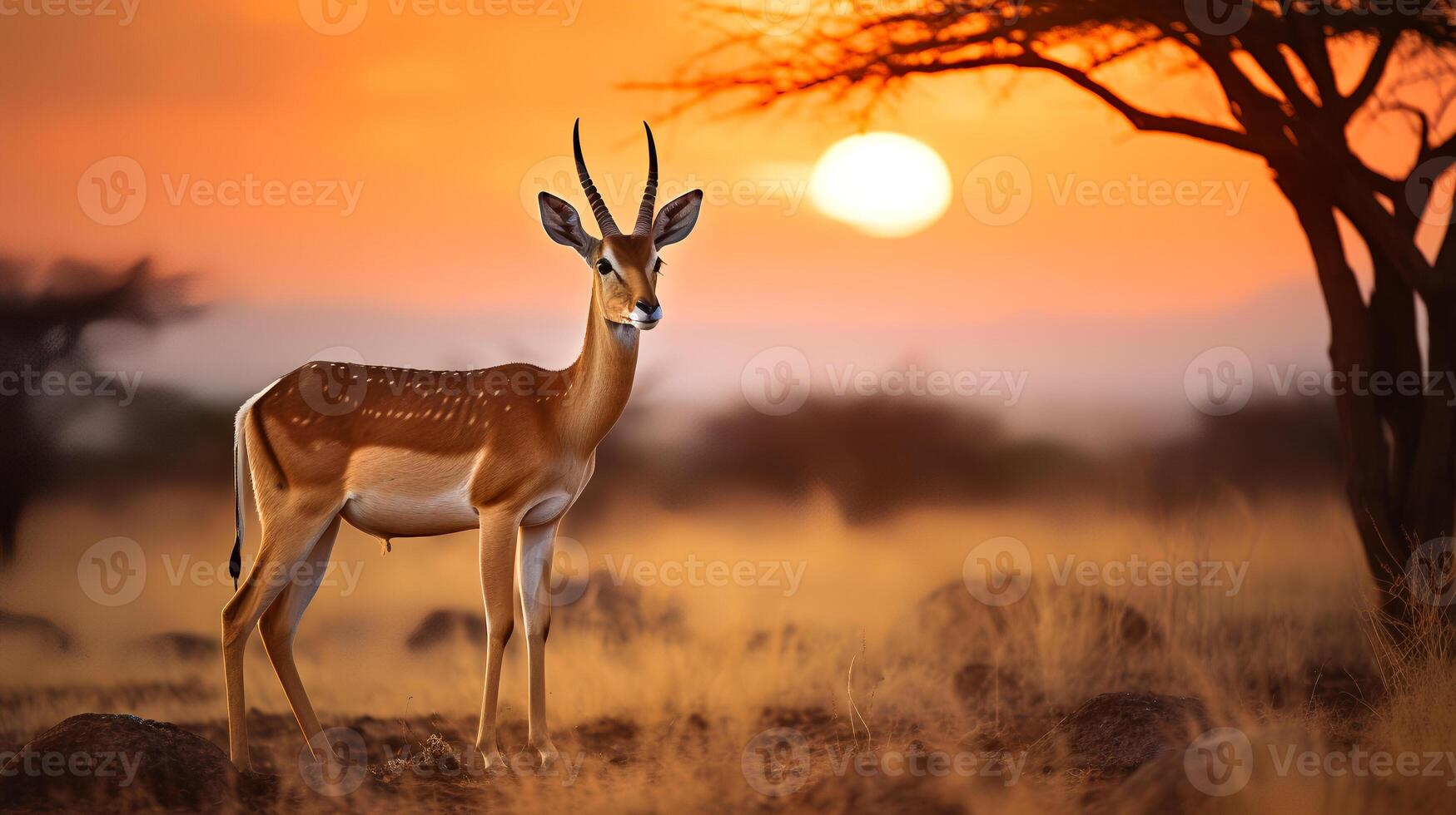 photo de thomson gazelle sur savane à le coucher du soleil. génératif ai