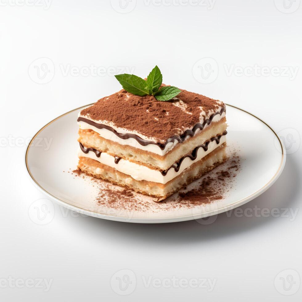 nourriture la photographie de tiramisu sur assiette isolé sur blanc Contexte. génératif ai photo