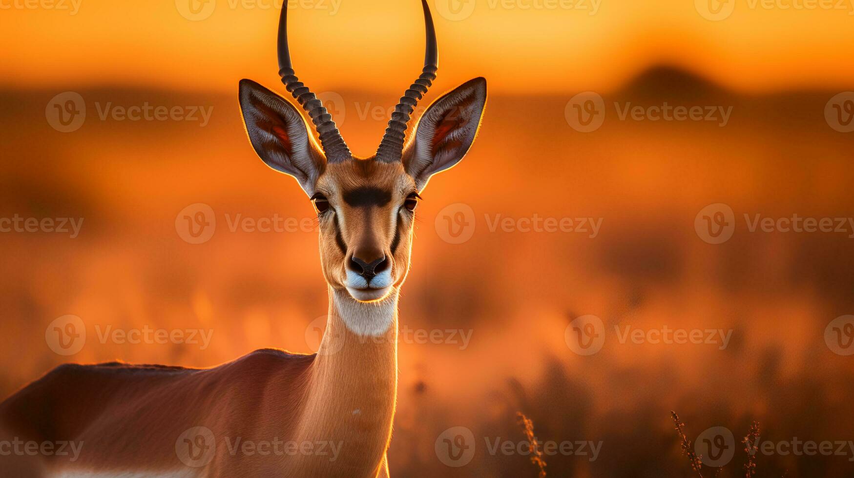 photo de gazelle sur savane à le coucher du soleil. génératif ai