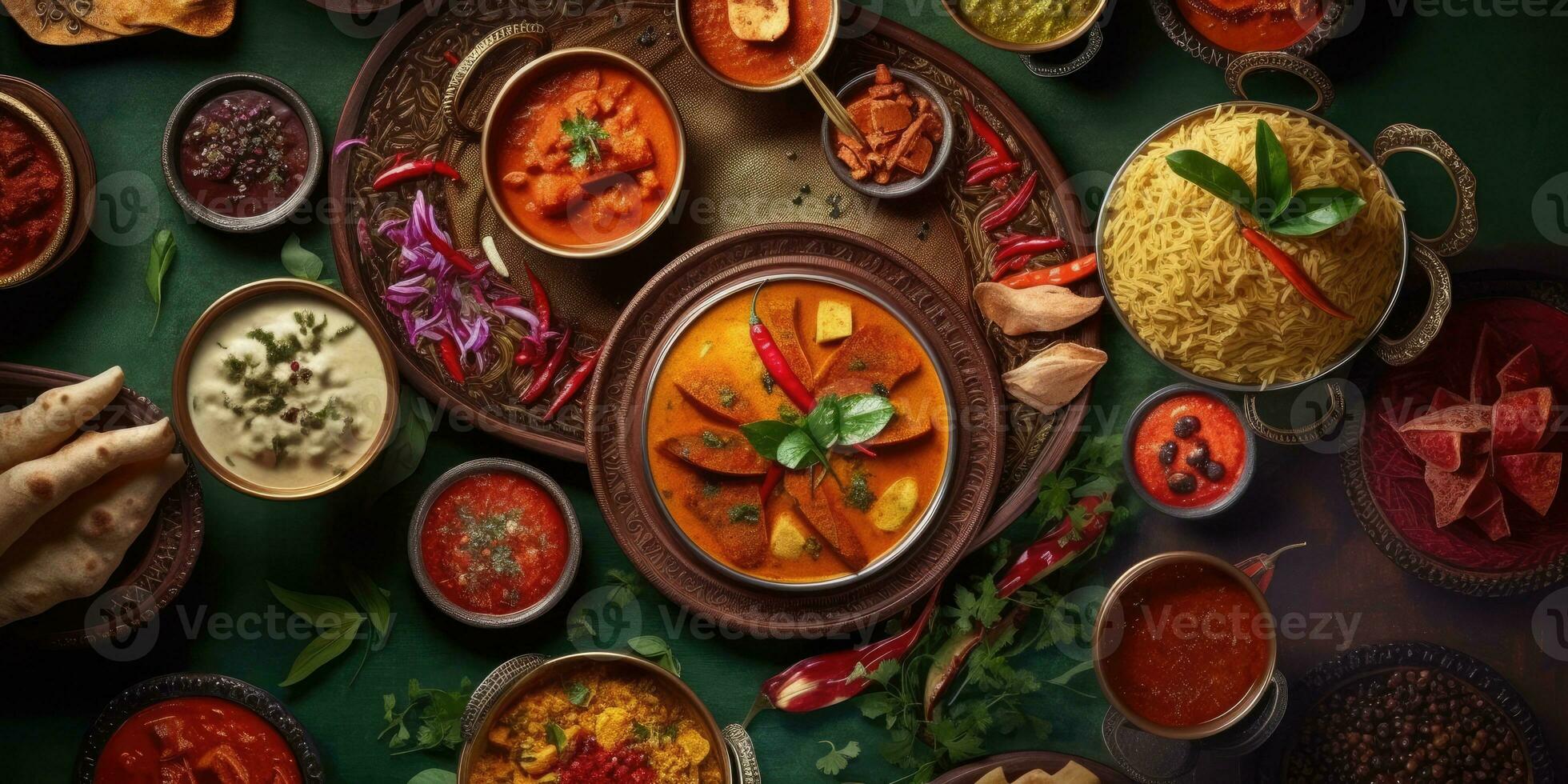 illustration de Indien nationale aliments. vue de ci-dessus.génératif ai photo