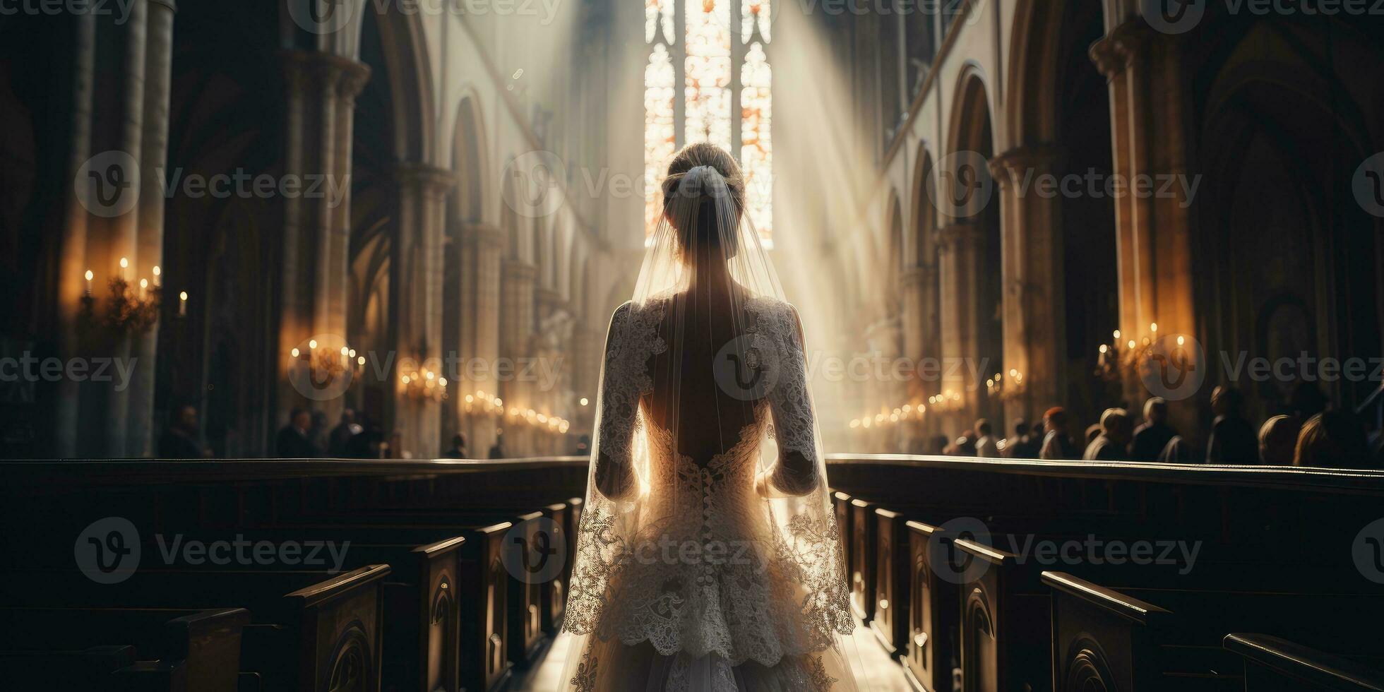 le la mariée va à le autel. mariage. génératif ai photo