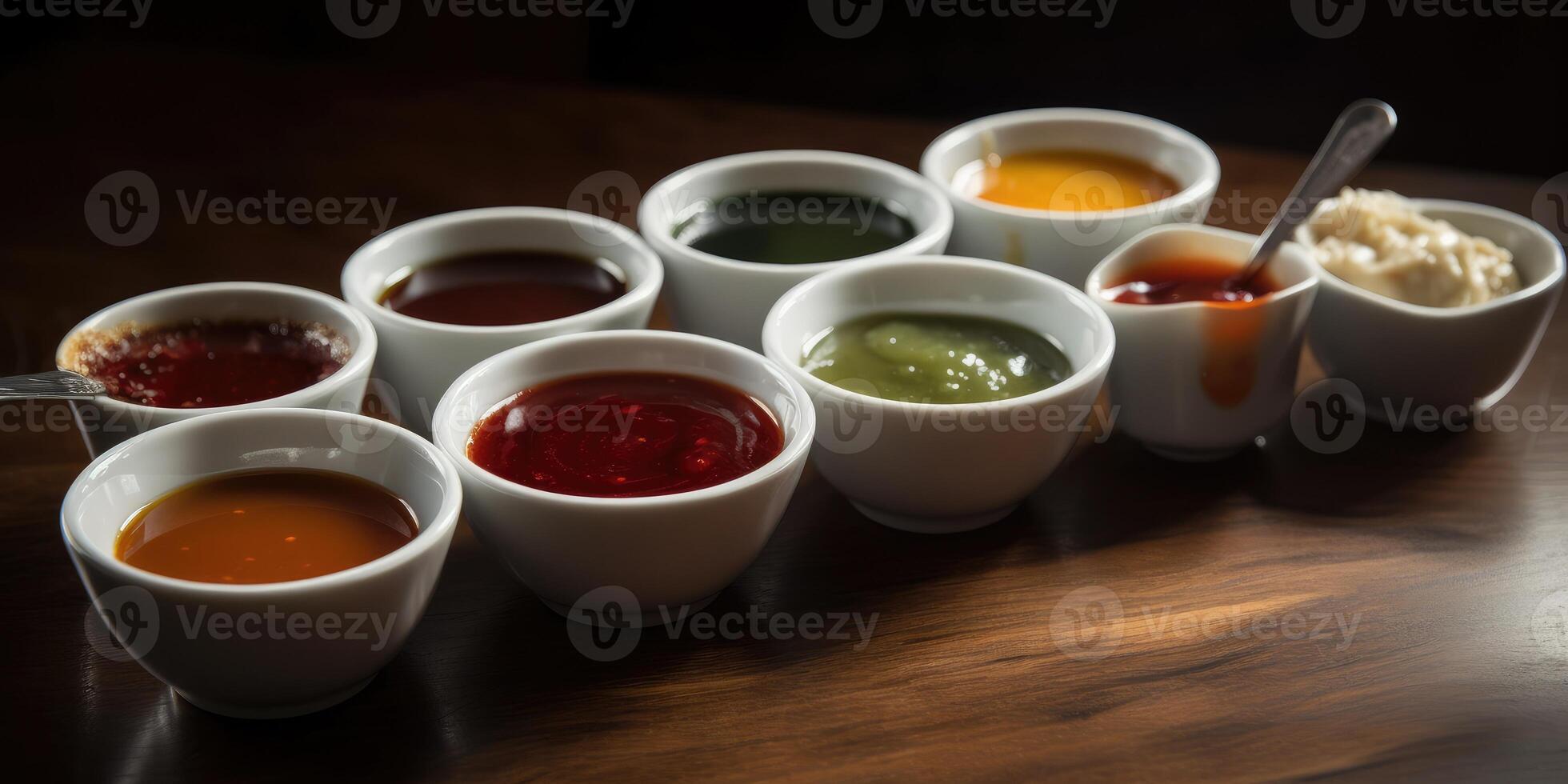 beaucoup de sauces proche en haut. tomate, fromage et épicé sauce. génératif ai photo