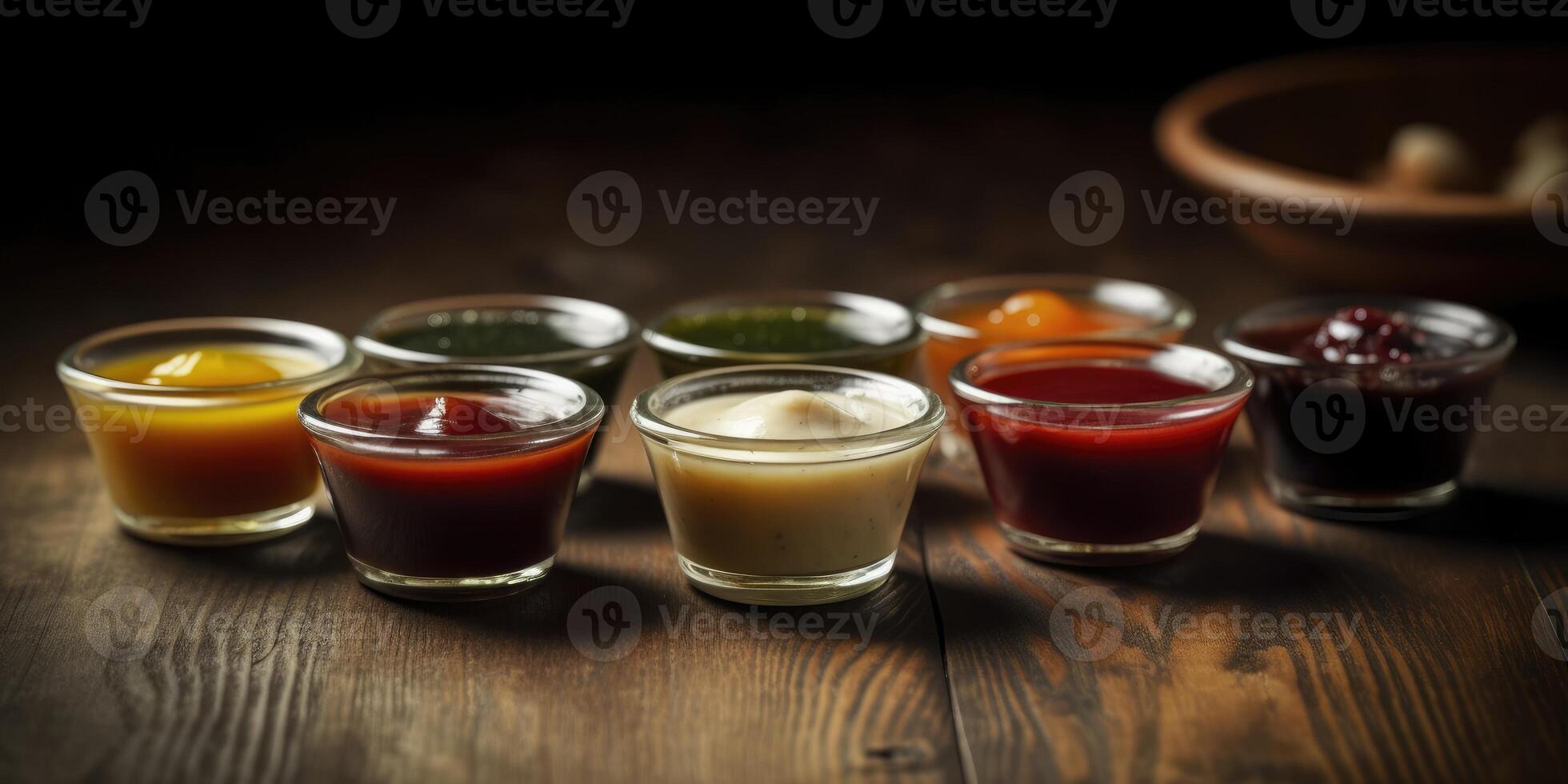 beaucoup de sauces proche en haut. tomate, fromage et épicé sauce. génératif ai photo