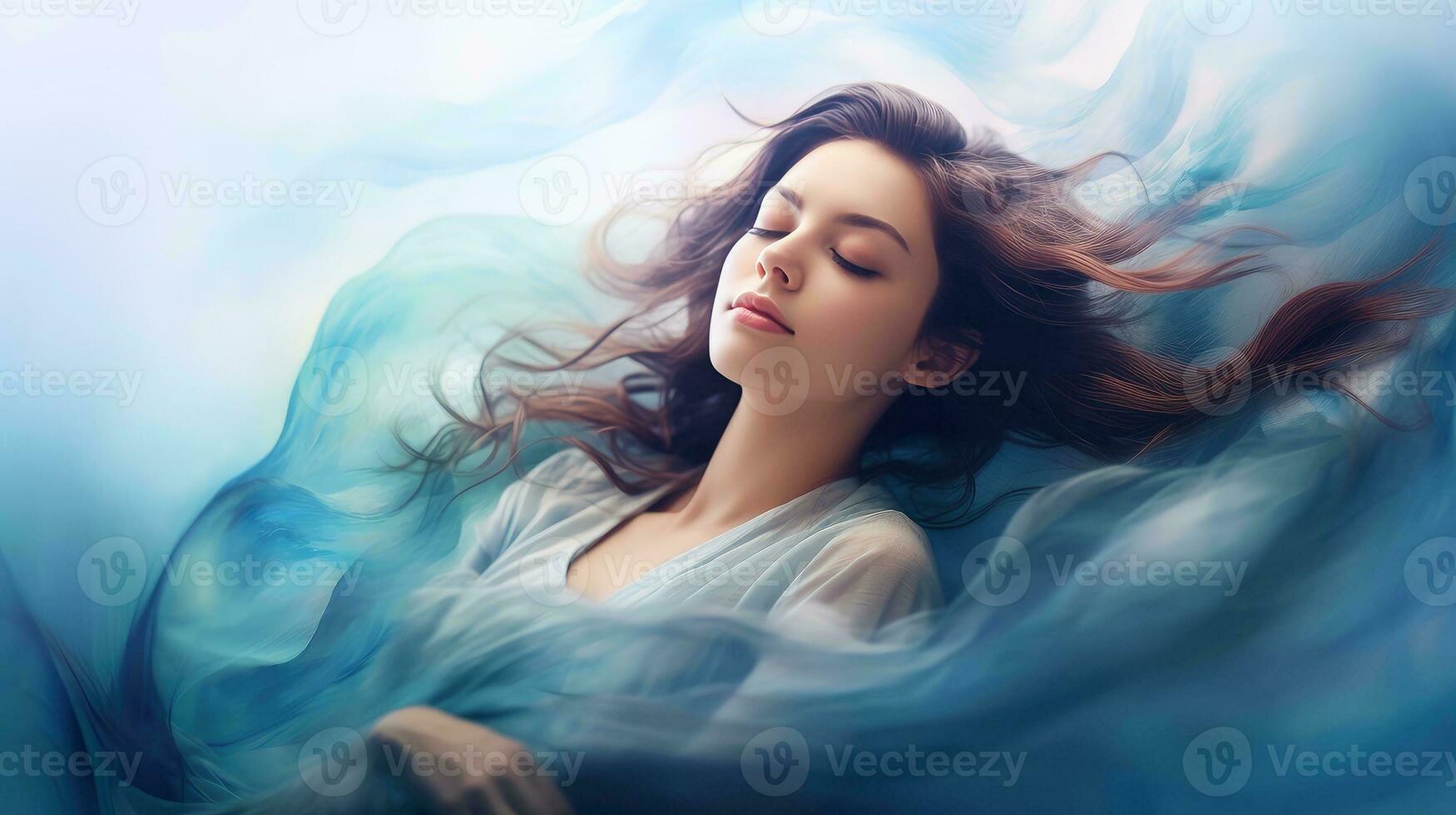 illustration de femme en train de dormir et rêver. psychique fille considère esprit et cœur, spiritualité, l'ésotérisme. psychique vagues concept, génératif ai illustration photo