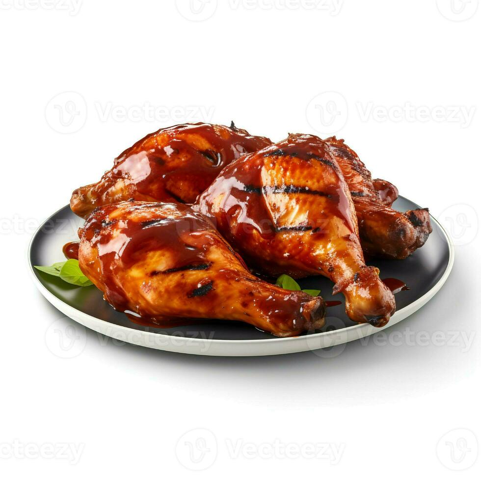 photo de un barbecue poulet sur assiette isolé sur blanc Contexte. établi par génératif ai