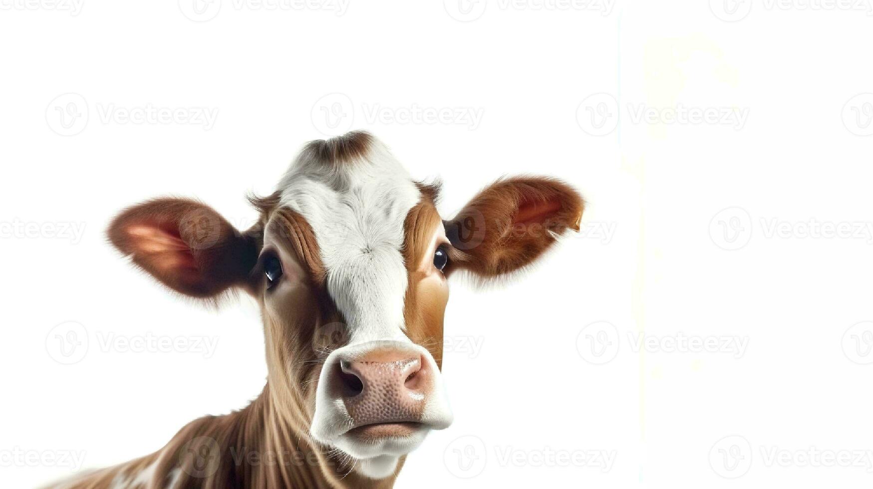 photo de une vache sur blanc Contexte. génératif ai