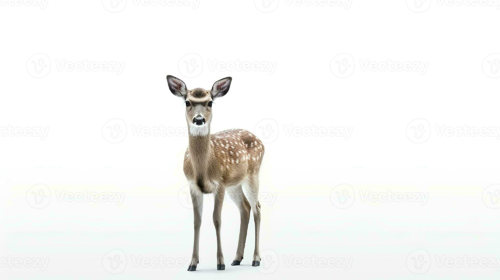 photo de une cerf sur blanc Contexte. génératif ai