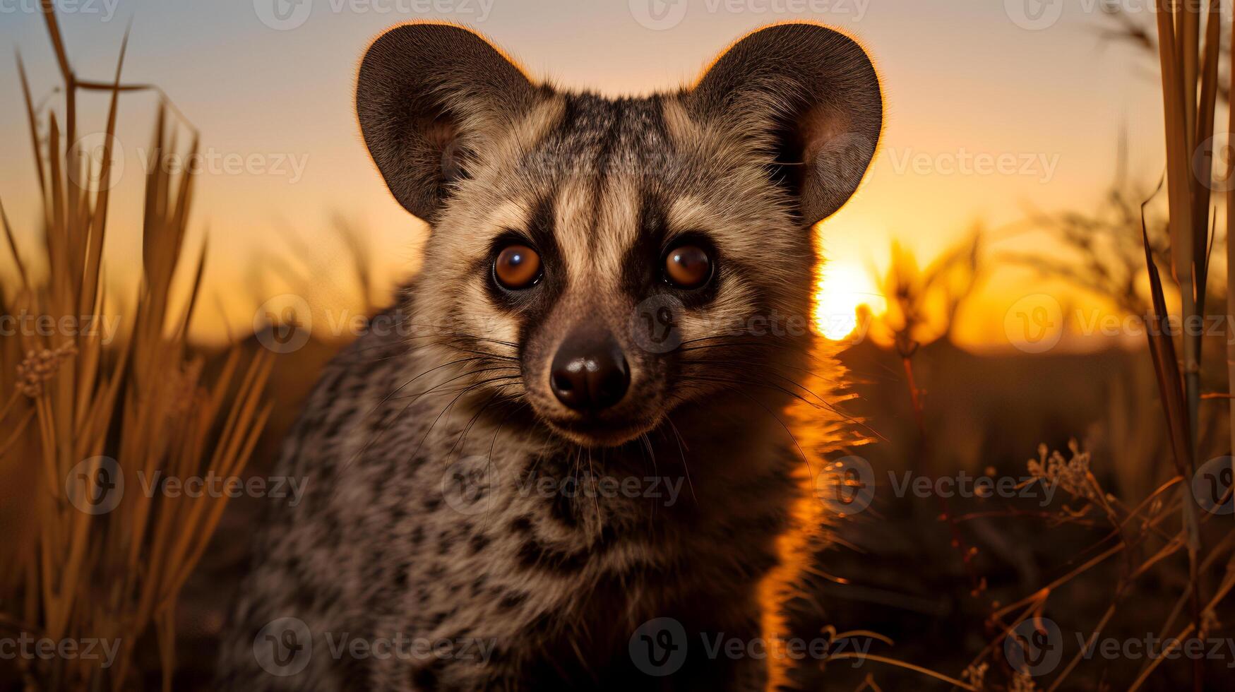 photo de africain paume civette sur savane à le coucher du soleil. génératif ai