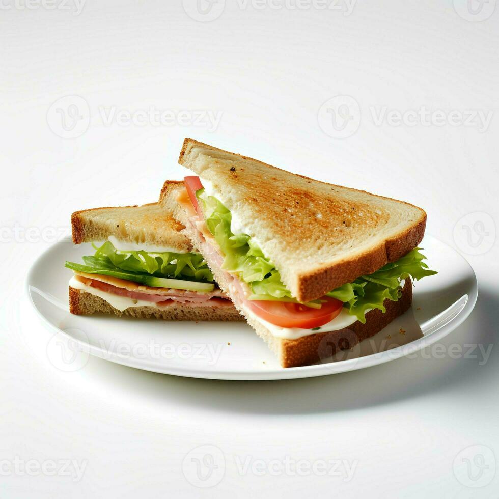 nourriture la photographie de sandwich sur assiette isolé sur blanc Contexte. génératif ai photo