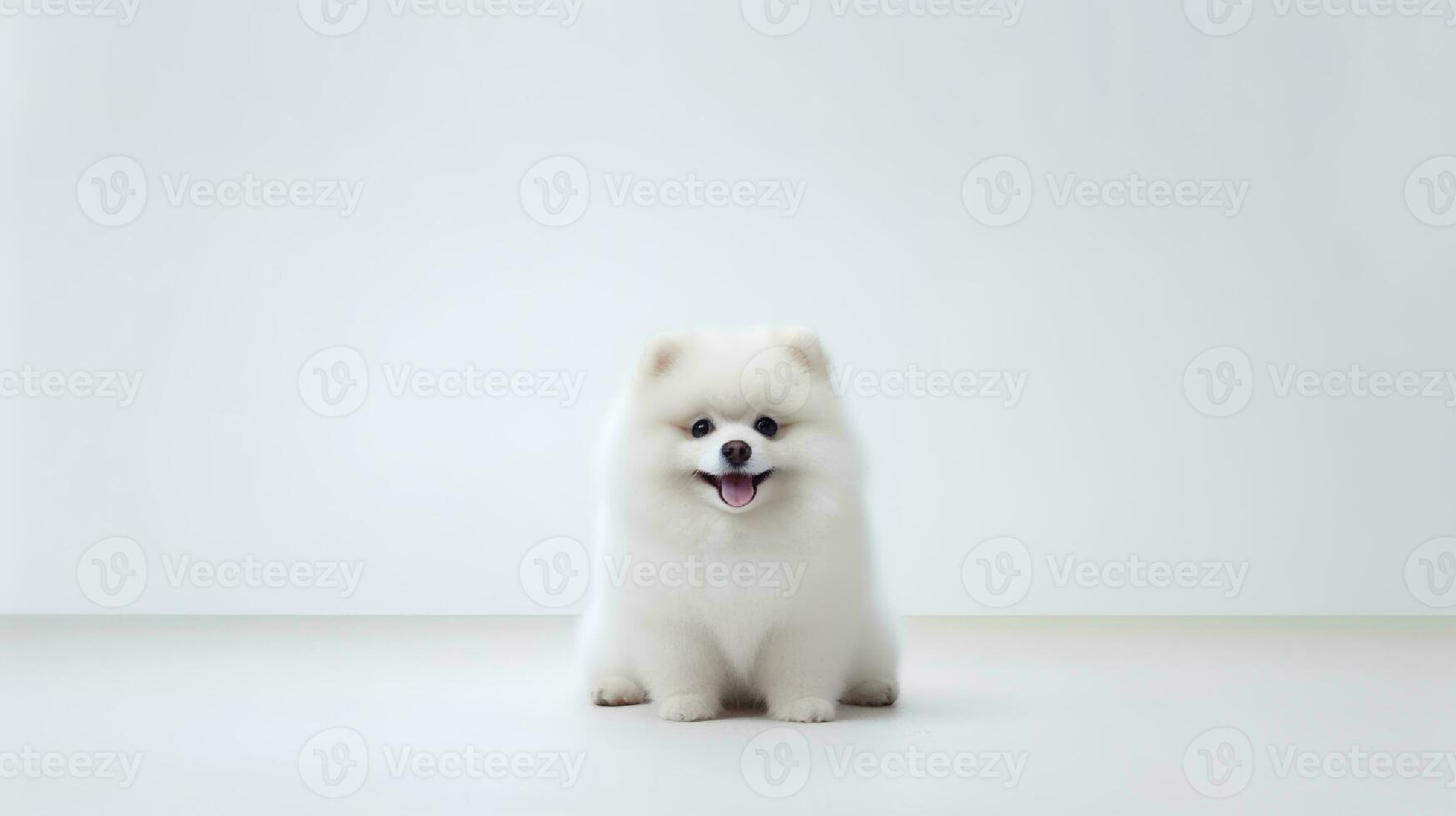 photo de une poméranien chien sur blanc Contexte. génératif ai