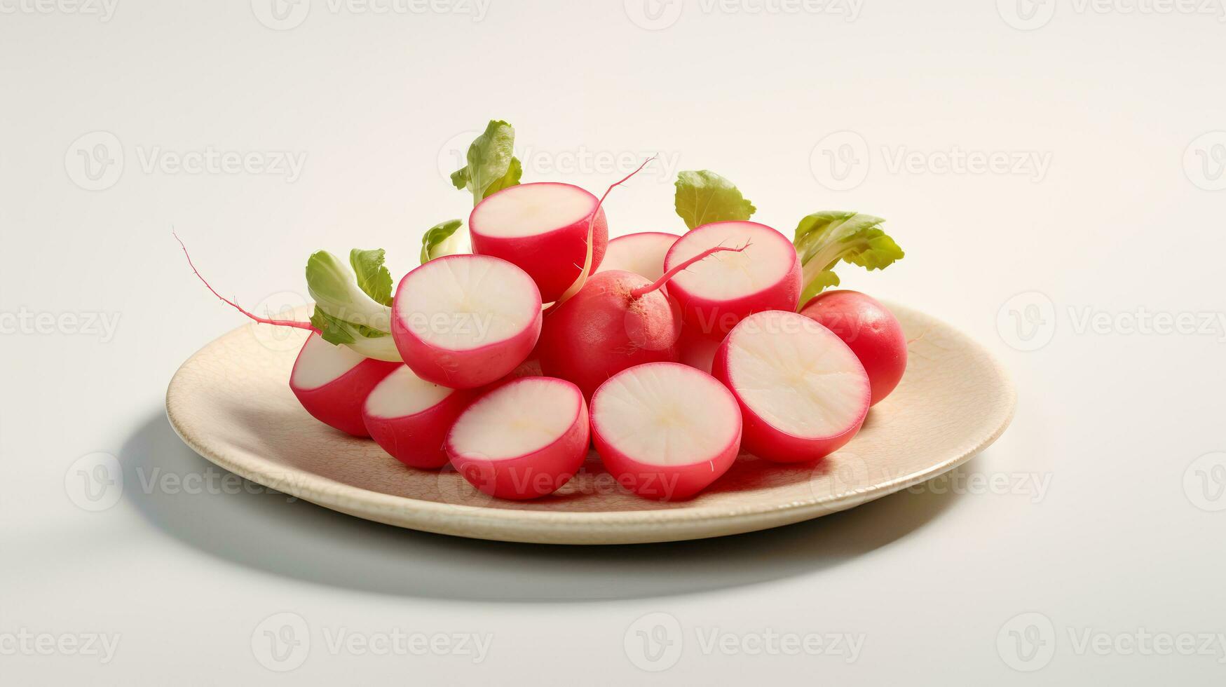 photo de rutabaga tranché pièces sur minimaliste assiette isolé sur blanc Contexte