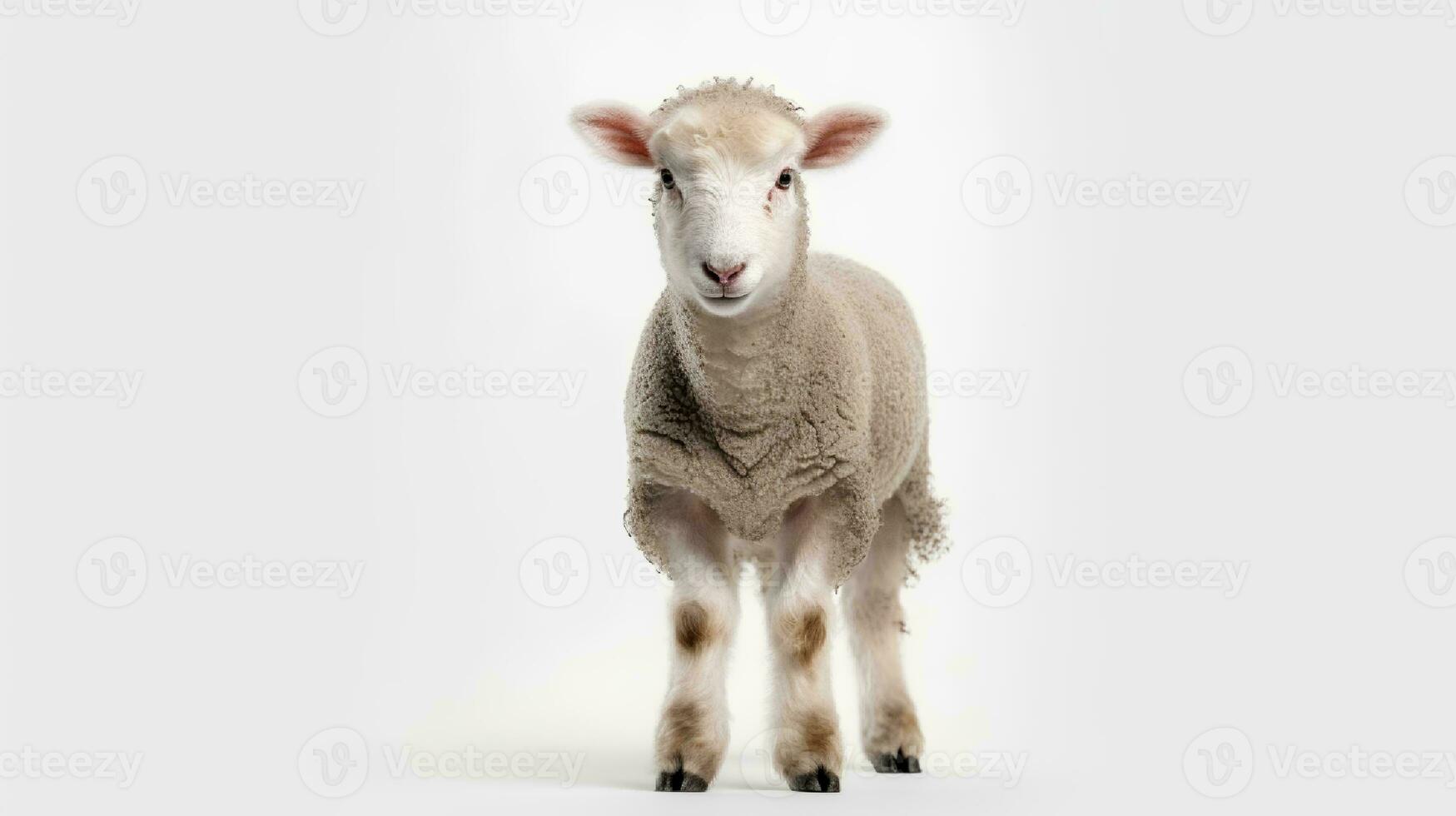 photo de une mouton sur blanc Contexte. génératif ai