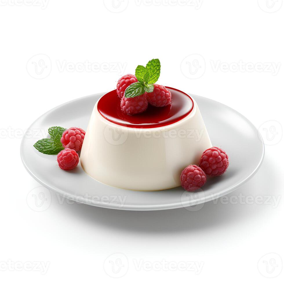 nourriture la photographie de panna cotta sur verre isolé sur blanc Contexte. génératif ai photo