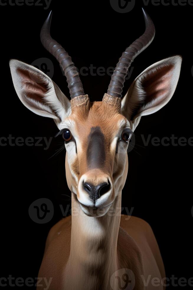 photo de subventions gazelle sur noir Contexte. génératif ai