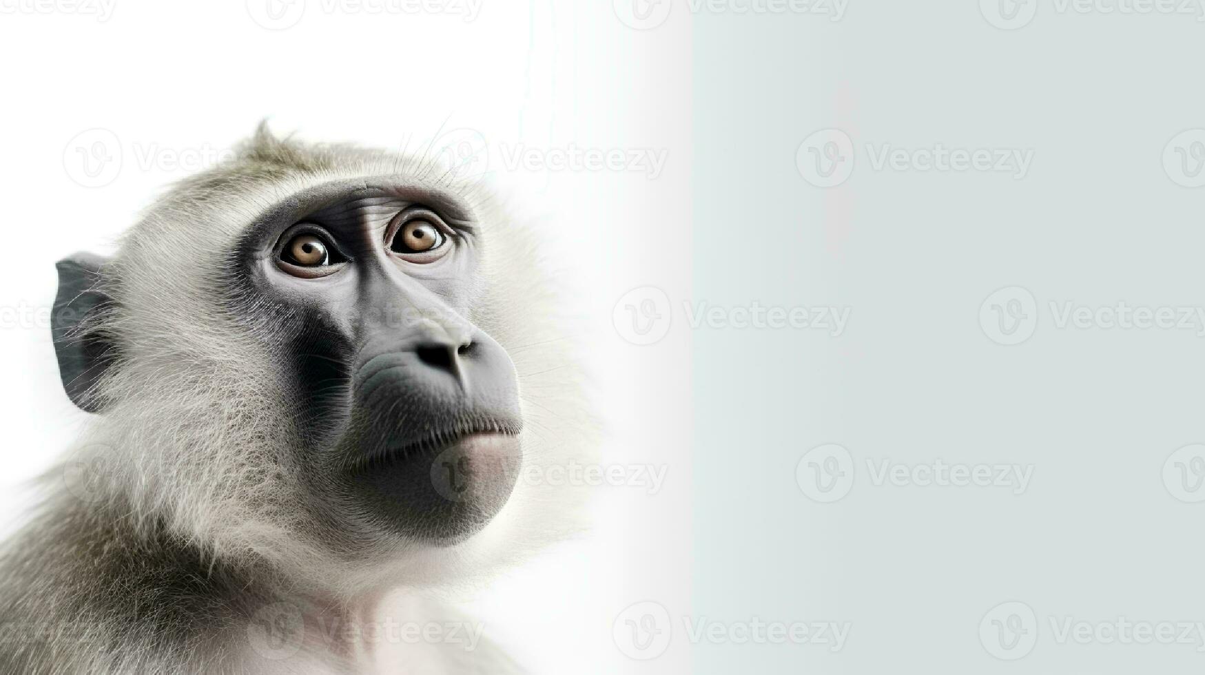 photo de une babouin sur blanc Contexte. génératif ai