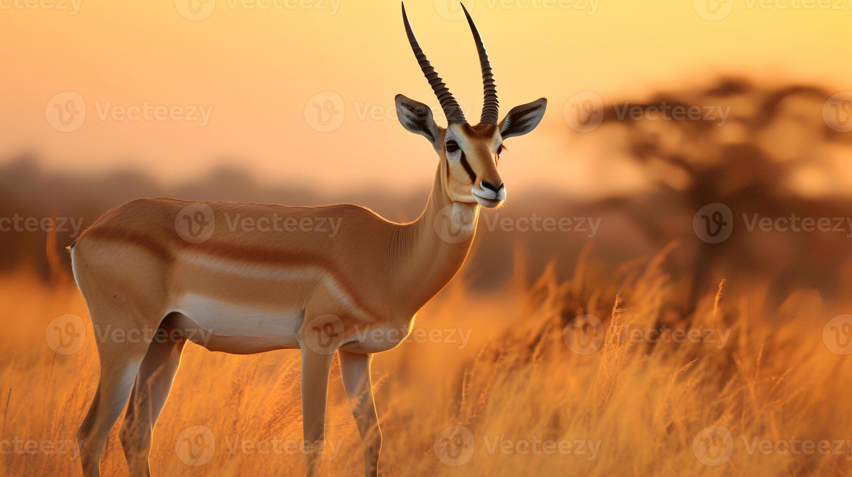 photo de subventions gazelle sur savane à le coucher du soleil. génératif ai