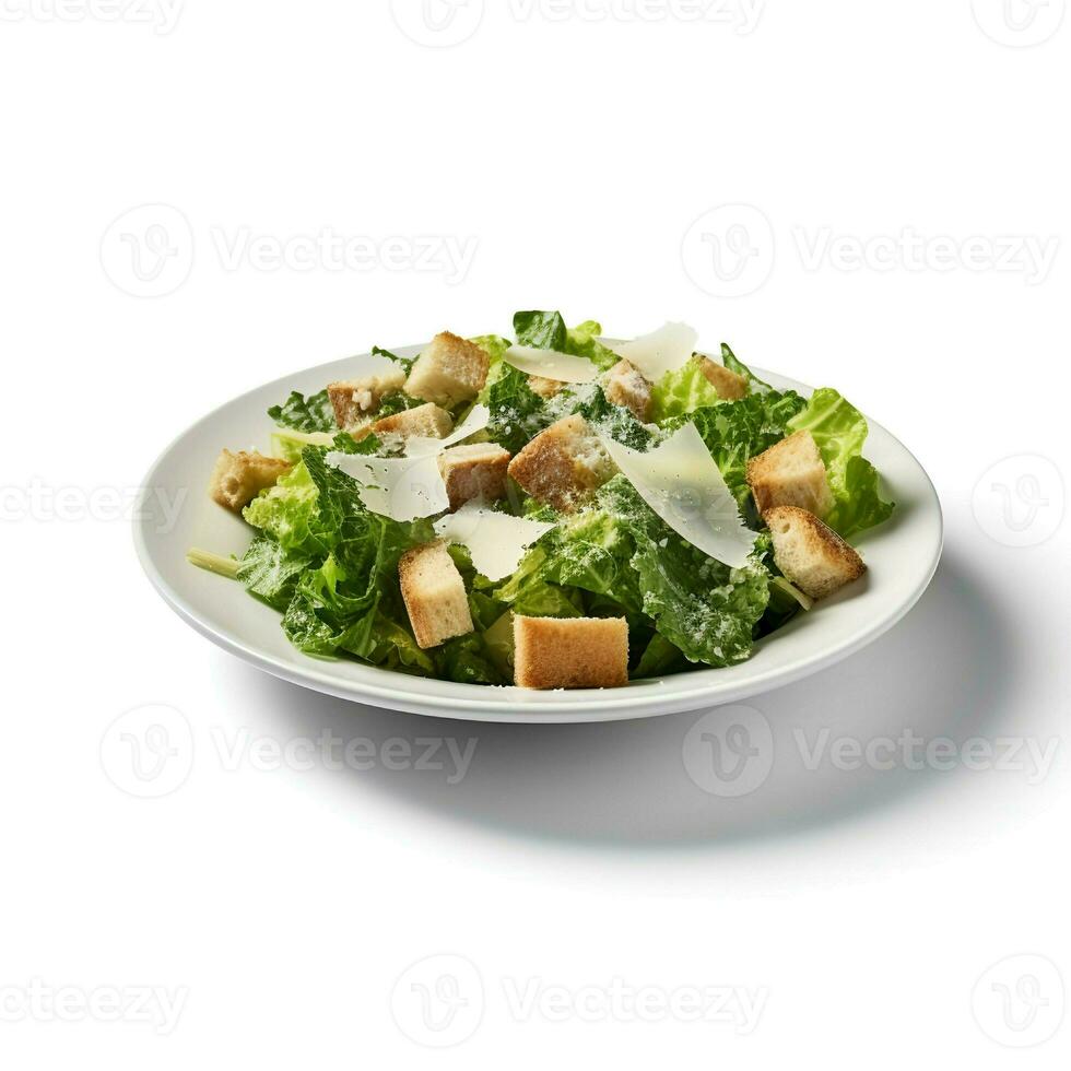 photo de César salade sur assiette isolé sur blanc Contexte. établi par génératif ai